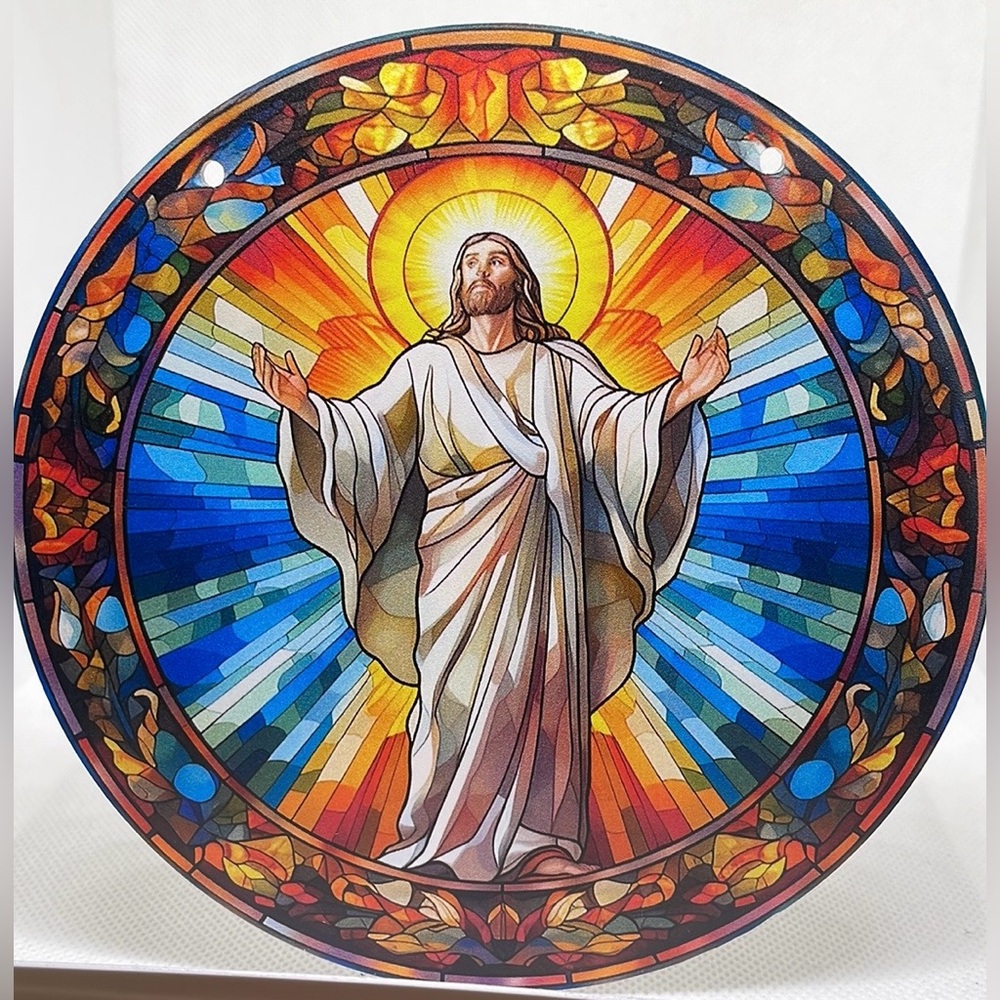 Acrylic Suncatcher Decorative Jesus Religious Faux Stained Glass Home Decor